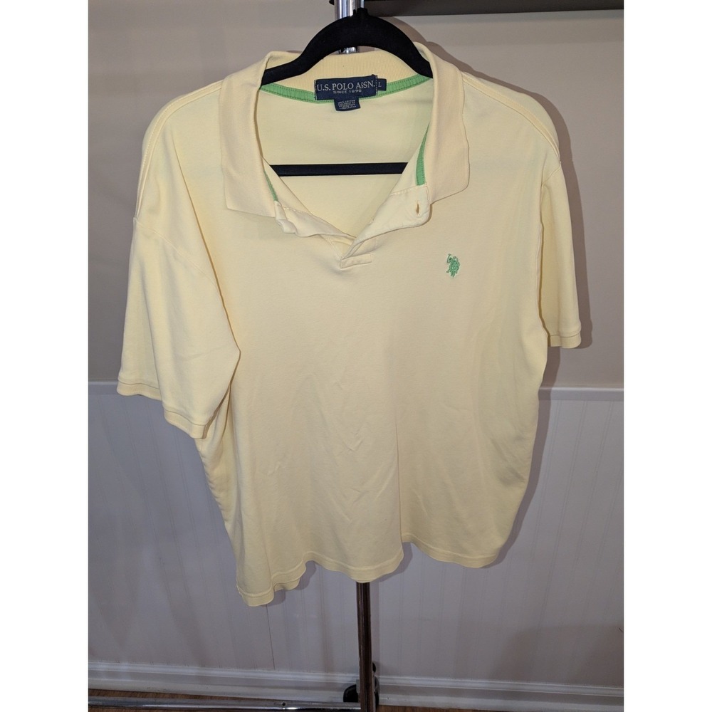 US Polo Assn Mens Polo Shirt Large Yellow Green‎ Logo Short Sleeve 100% Cotton